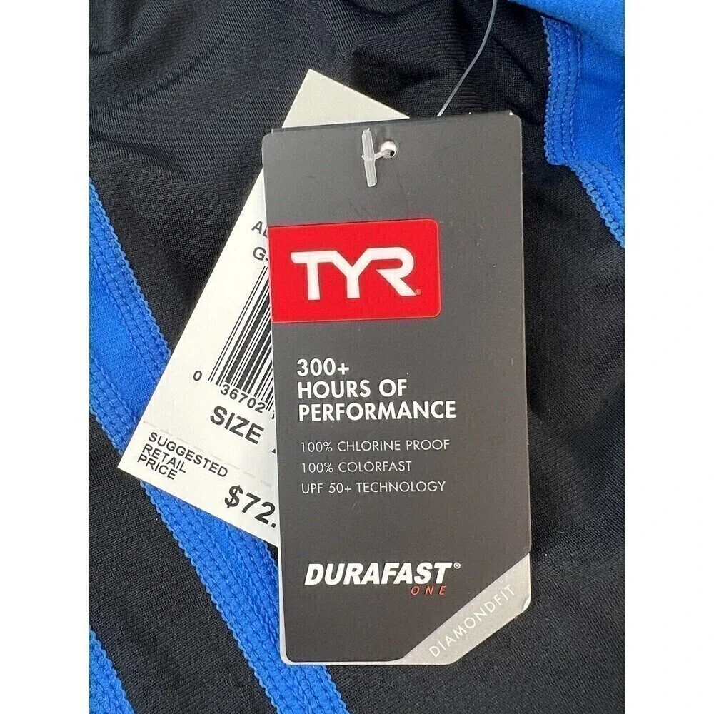 TYR Durafast YOUTH Alliance Splice DiamondBack 1pc Swimsuit Blue Size 22 (6/6X)
